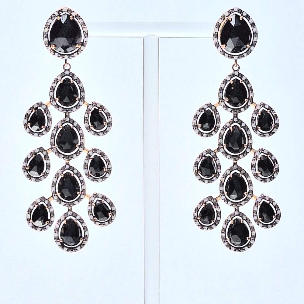 Black Onyx Chandelier Drop Earrings NWOT